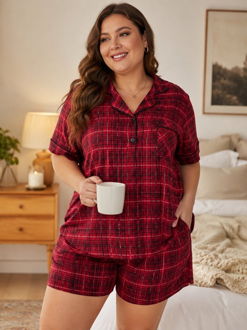 Charter Club Women’s Sleep Shirt Red Plaid Pajama Top Size XL